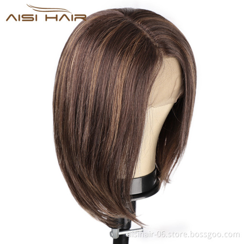Aisi Hair Wholesale Medium Long Mixed Brown Swiss Lace Wig Natural Straight Brazilian Human Hair Lace Front Wigs For Black Women